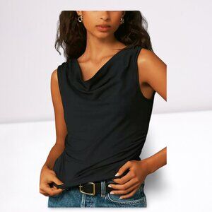 Anthropologie Sleeveless Black Cowl Neck Rayon Top